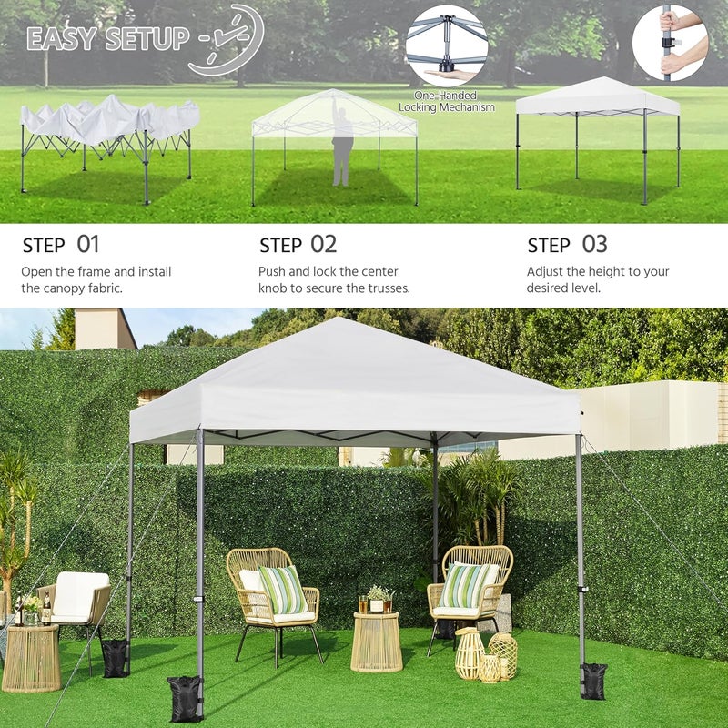 Yaheetech 10x10 1-Person Setup Pop Up Canopy Tent, Instant Portable Commercial Canopy Tent, Outdoor Gazebo with 1-Button Push, Wheeled Bag & 4 Sandbags for Home, Party & Outdoor Activities, White - Image 2